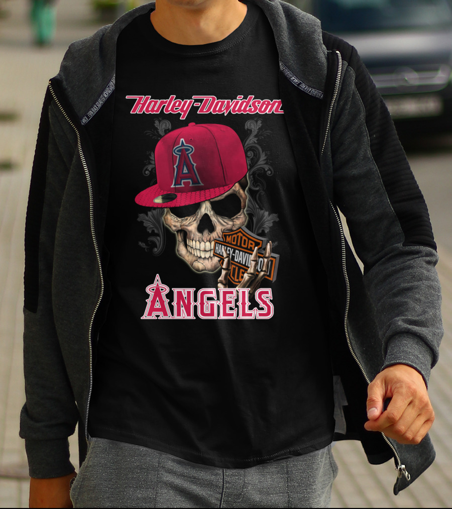 Harley Davidson Los Angeles Angels Skull With Cap T-Shirt