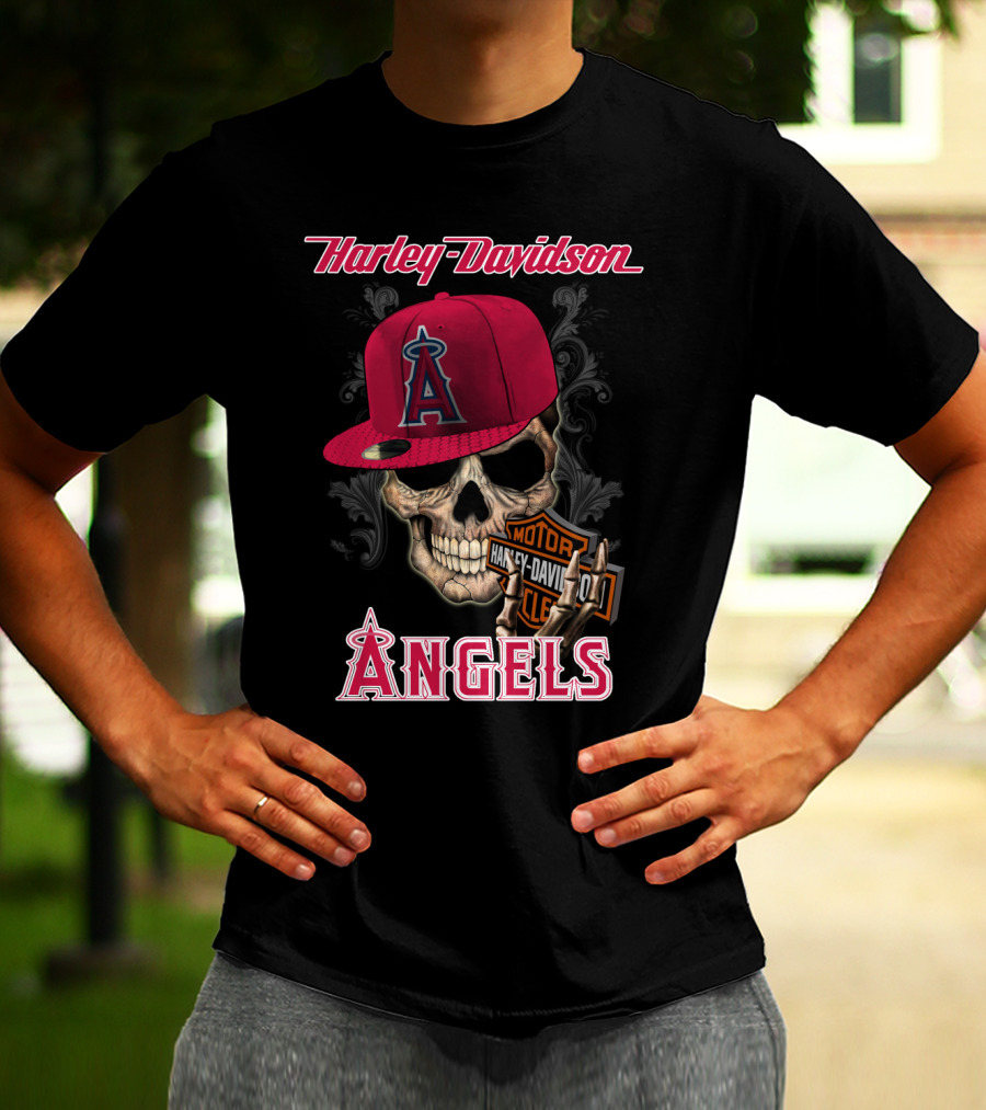 Harley Davidson Los Angeles Angels Skull With Cap T-Shirt