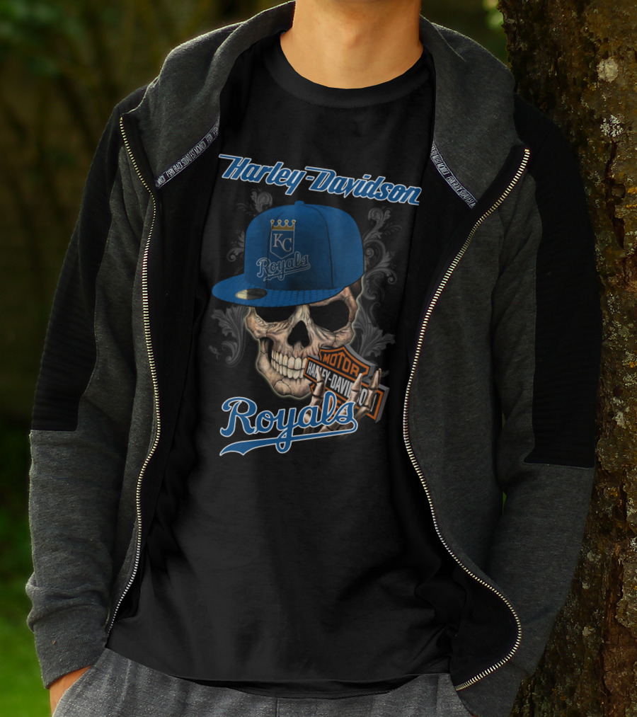 Harley Davidson Kc Royals Skull Hat T-Shirt