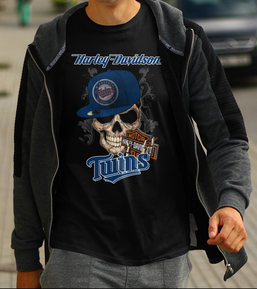 Harley Davidson Minnesota Twins Baseball Club Skull Motor Twins T-Shirt