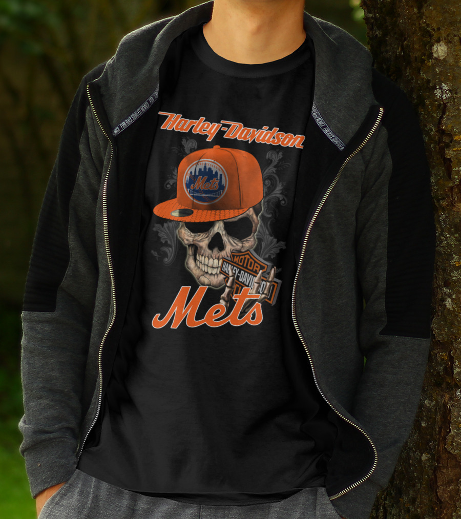 Harley Davidson Skull New York Mets Moto Style T-Shirt