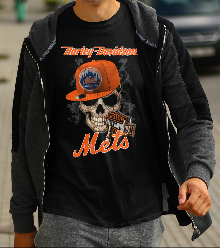 Harley Davidson Skull New York Mets Moto Style T-Shirt