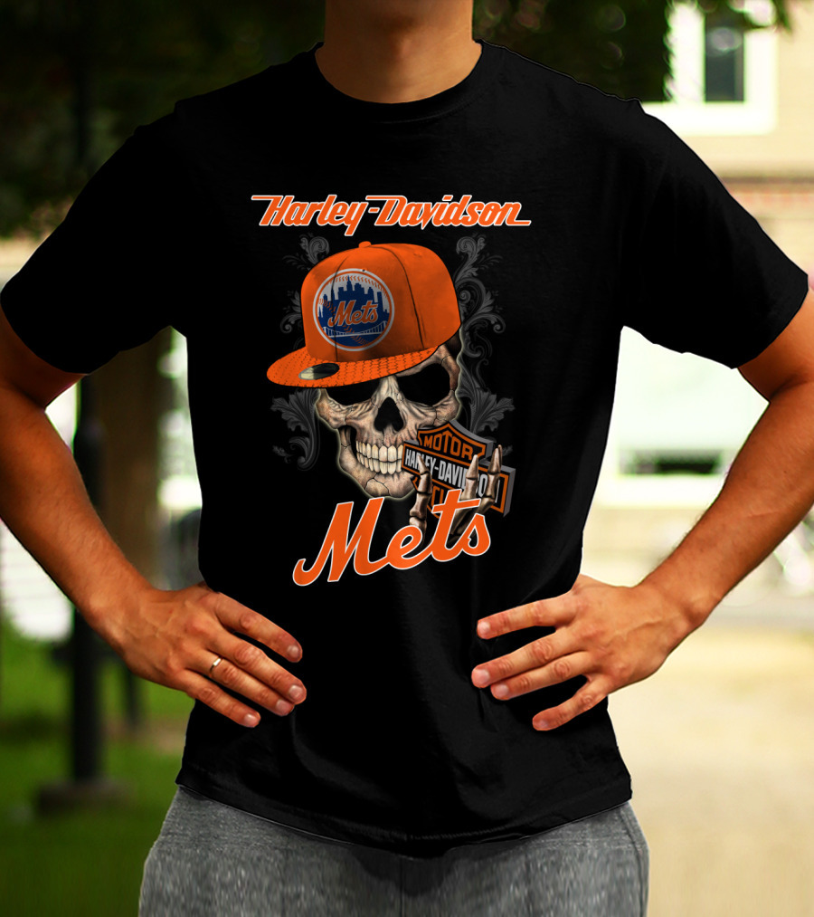 Harley Davidson Skull New York Mets Moto Style T-Shirt
