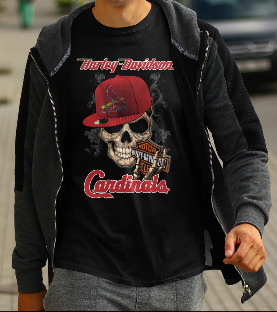 Harley Davidson Skull With St Louis Cardinals Hat T-Shirt