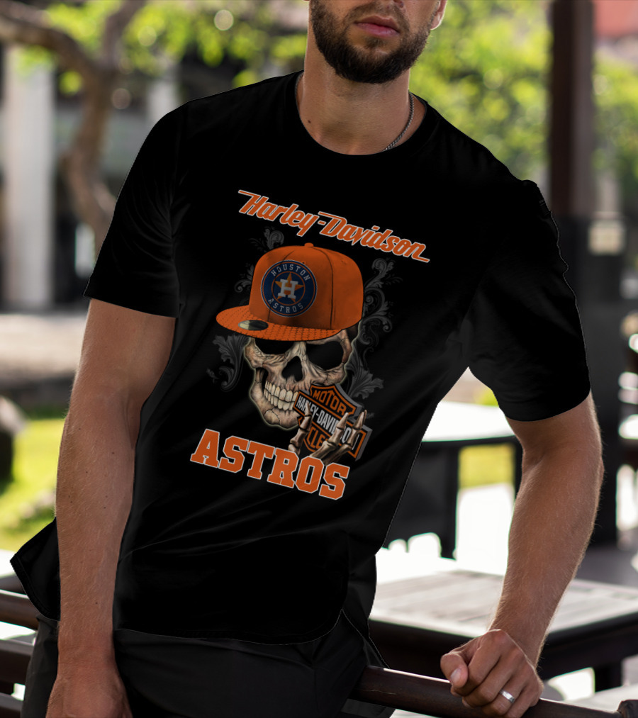 Harley Davidson Houston Astros Skull With Cap T-Shirt