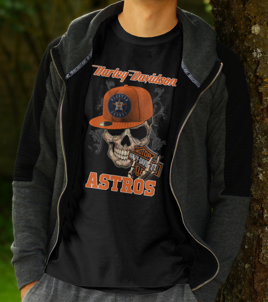 Harley Davidson Houston Astros Skull With Cap T-Shirt