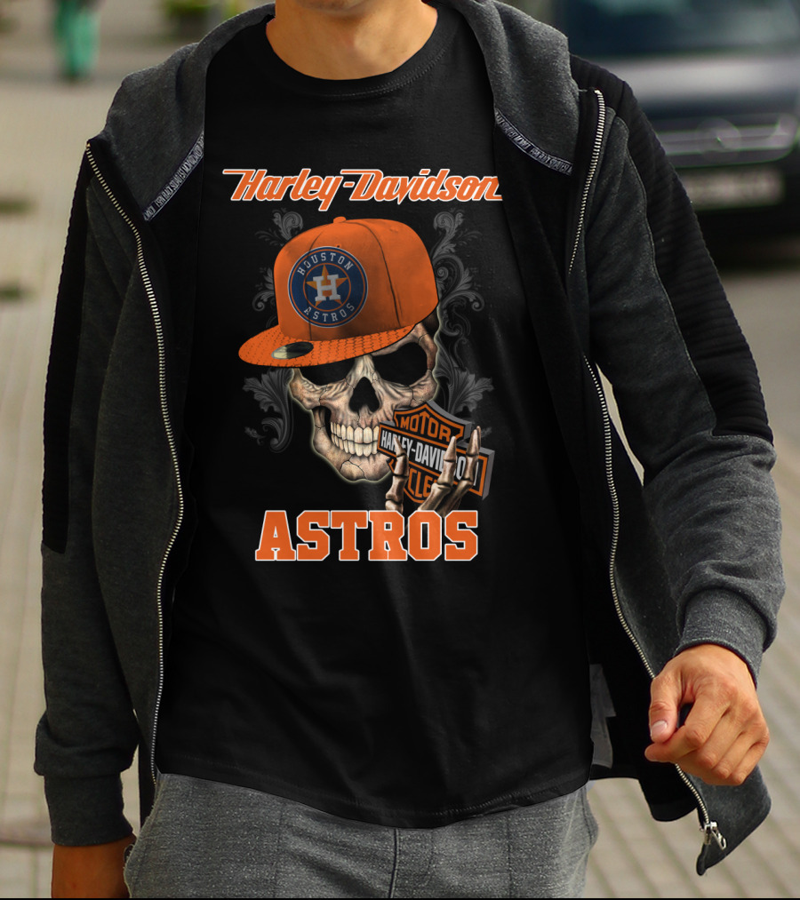Harley Davidson Houston Astros Skull With Cap T-Shirt
