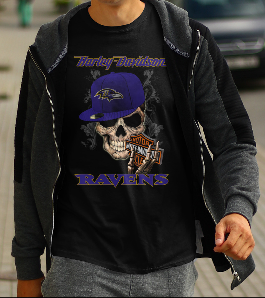 Harley Davidson Motor Skull Baltimore Ravens Hat T-Shirt