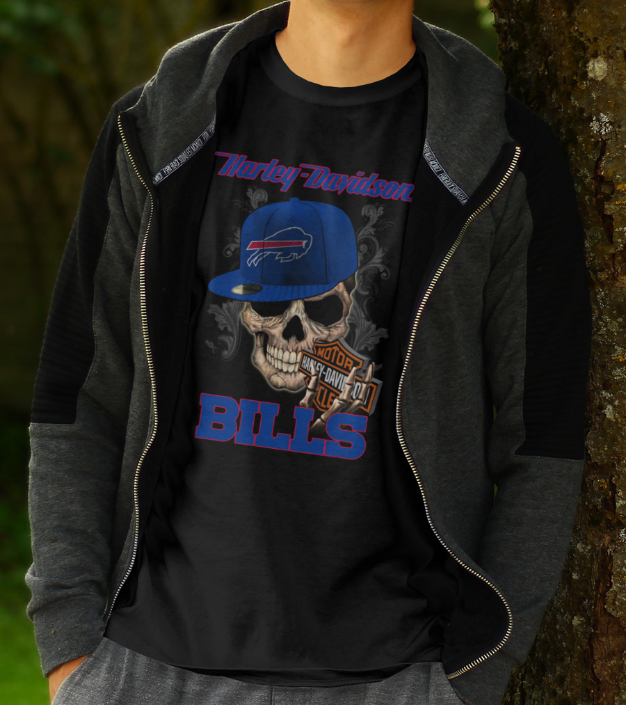 Harley Davidson Buffalo Bills Skull Hat T-Shirt