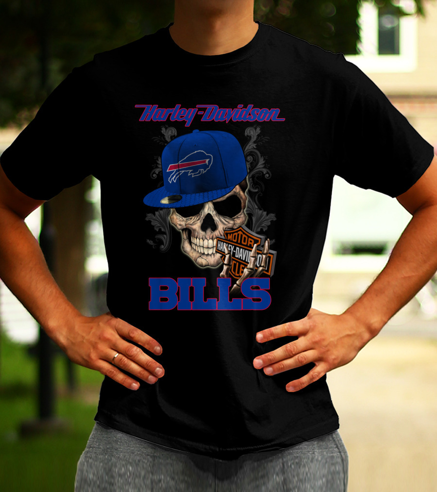 Harley Davidson Buffalo Bills Skull Hat T-Shirt