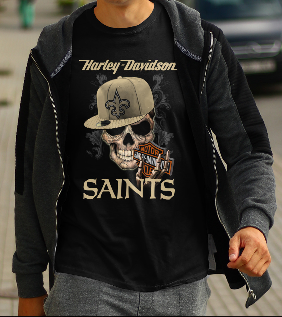 Harley Davidson Saints Skull New Orleans Fleur-De-Lis Moto T-Shirt