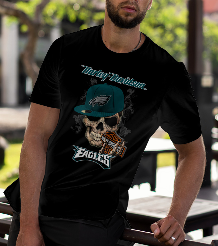 Philadelphia Eagles Harley Davidson Skull Cap T-Shirt