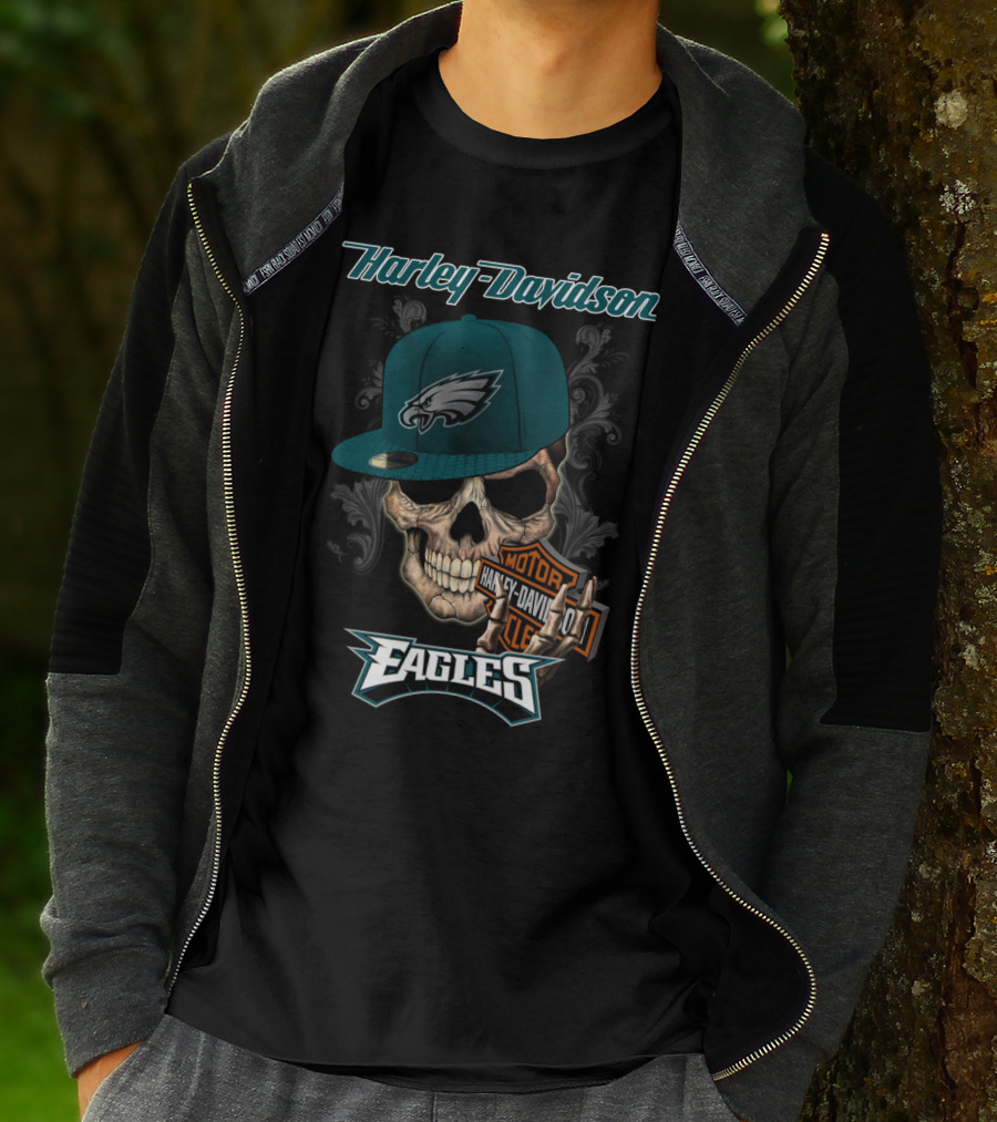 Philadelphia Eagles Harley Davidson Skull Cap T-Shirt