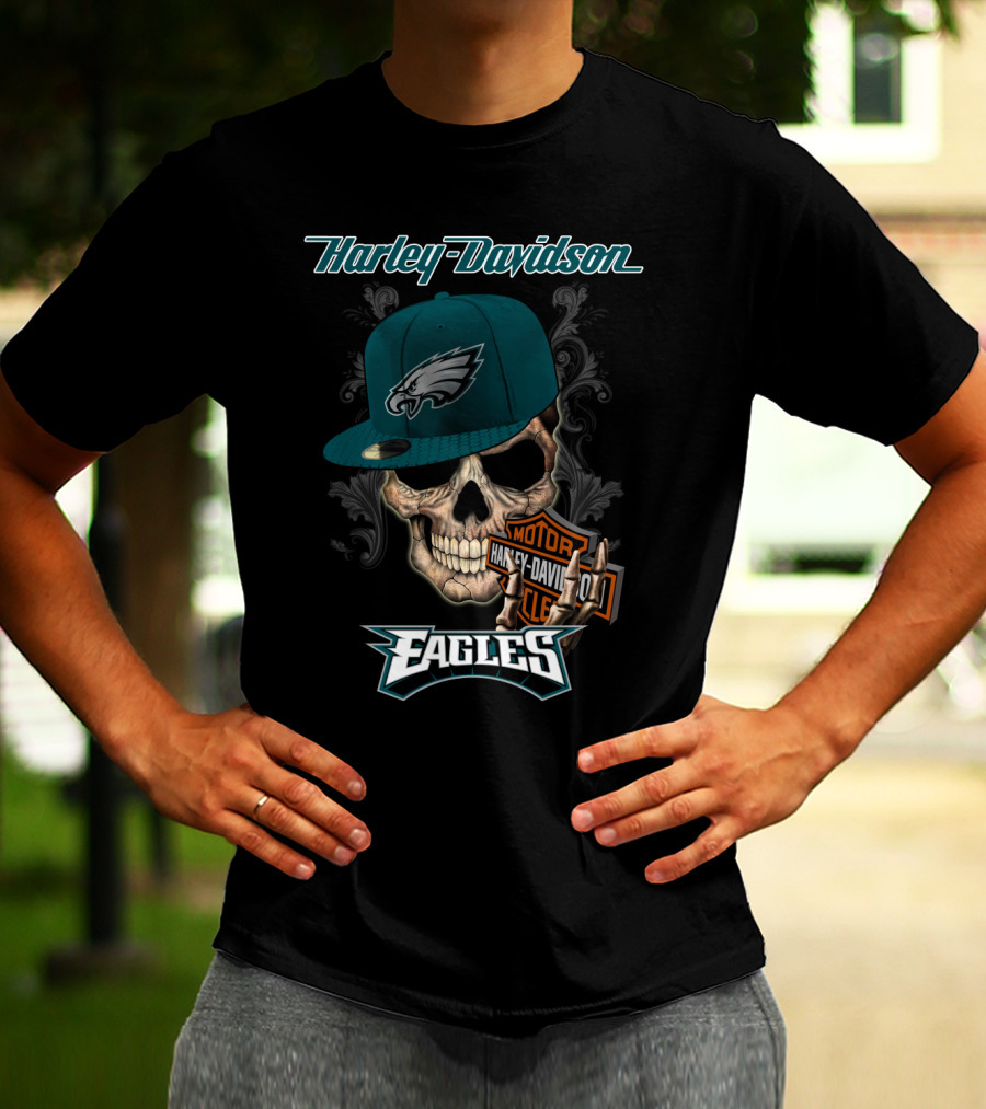 Philadelphia Eagles Harley Davidson Skull Cap T-Shirt