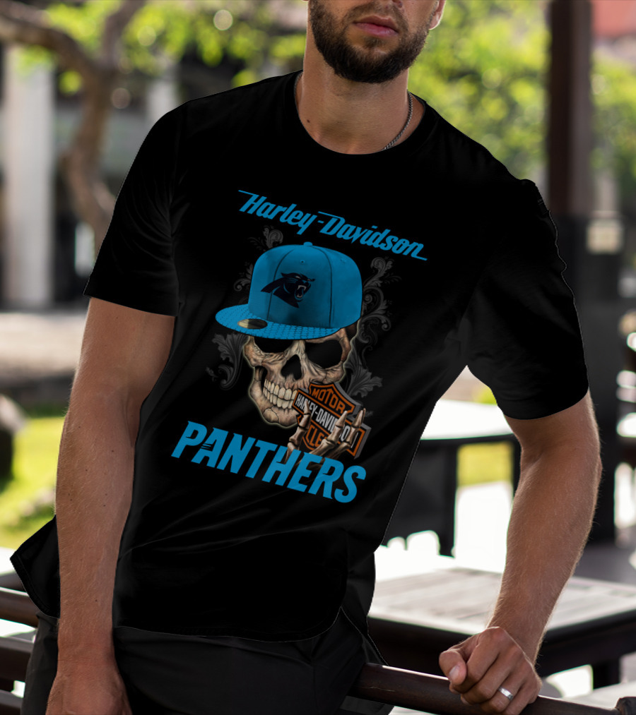 Harley Davidson Skull Carolina Panthers T-Shirt