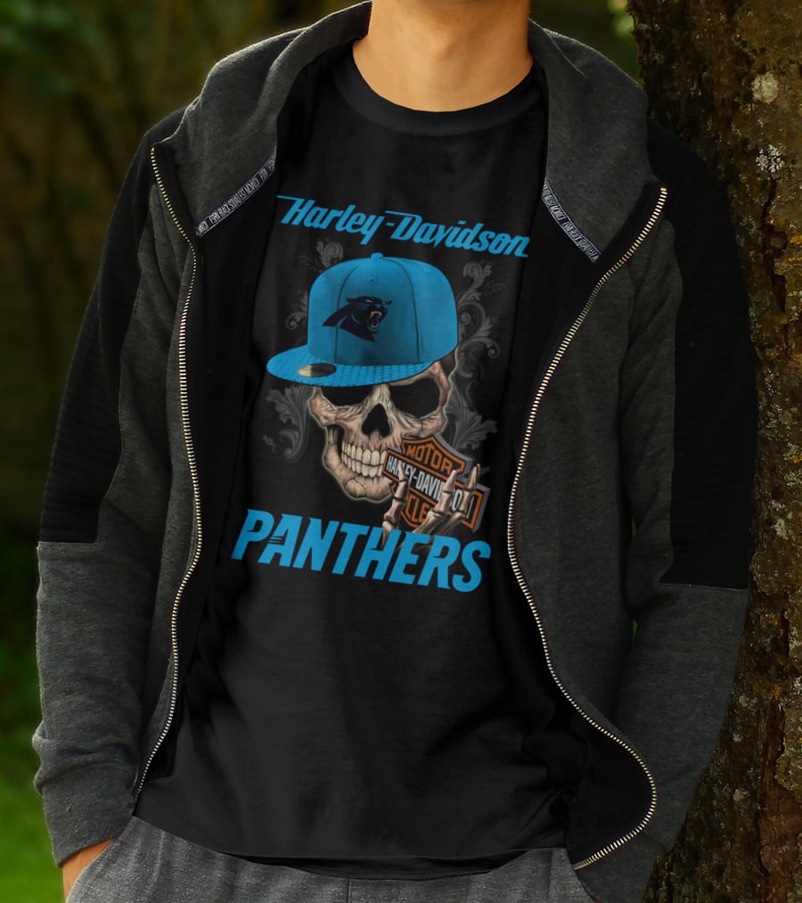 Harley Davidson Skull Carolina Panthers T-Shirt