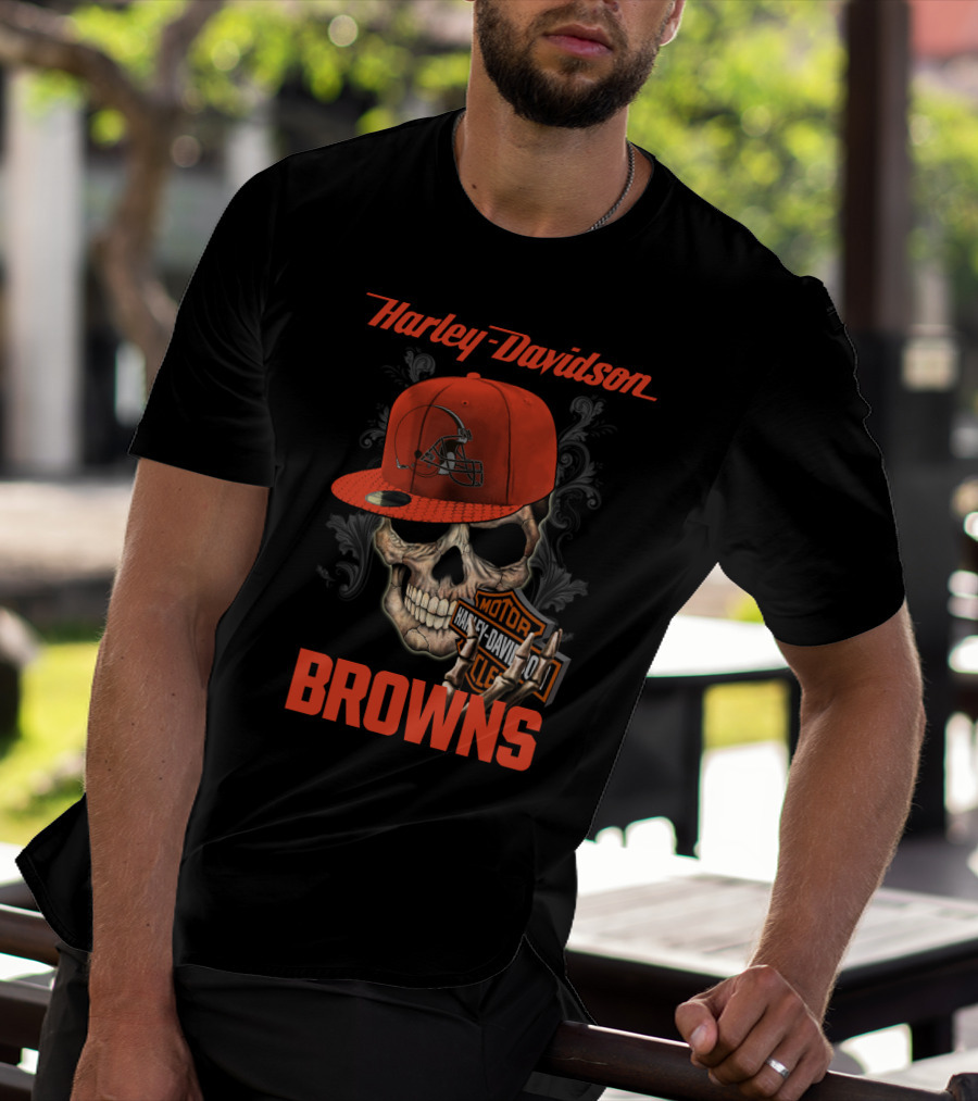 Harley Davidson Skull Cleveland Browns T-Shirt