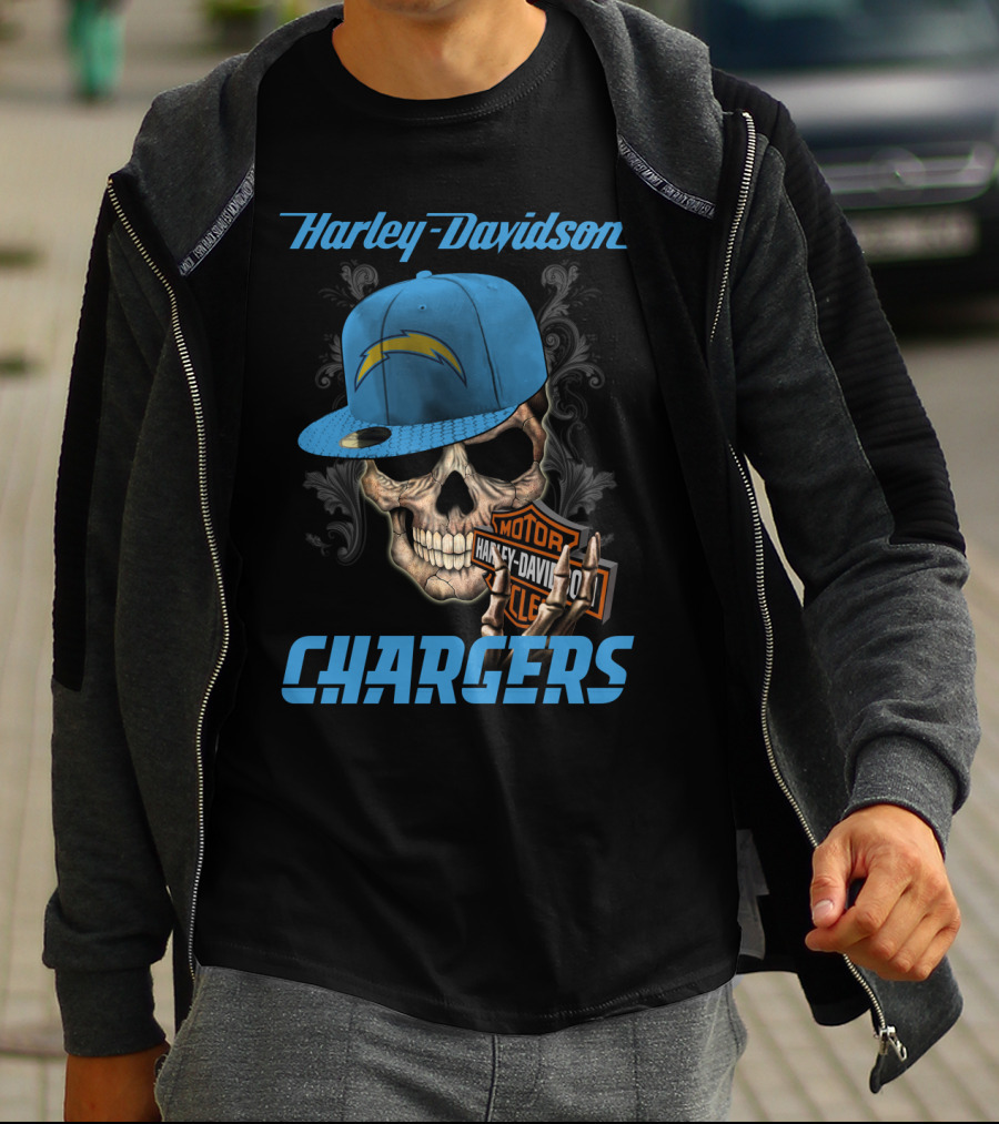 Harley Davidson Skull Los Angeles Chargers Motorcycle T-Shirt