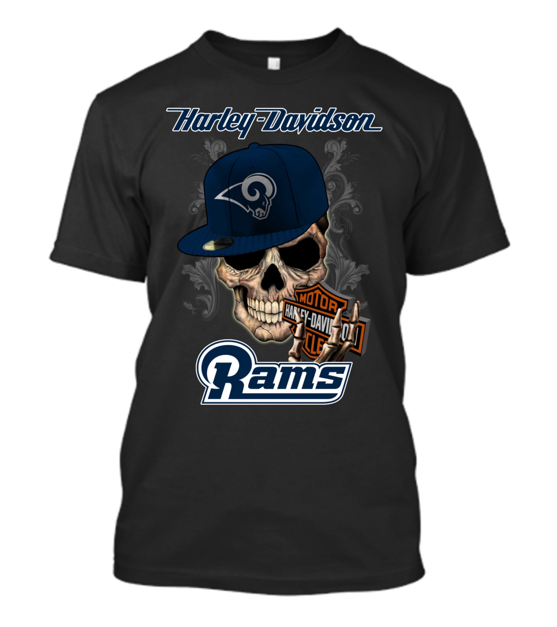 Harley Davidson Rams Skull Los Angeles Football T-Shirt