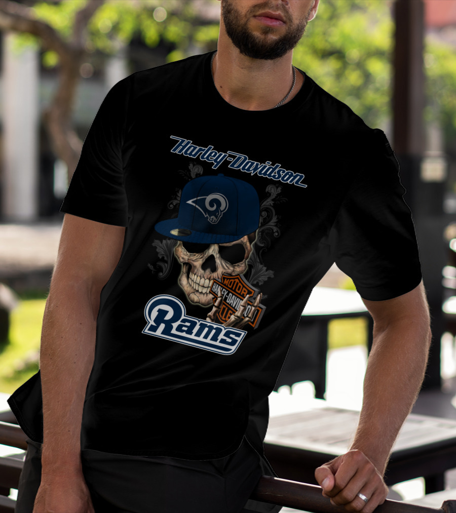 Harley Davidson Rams Skull Los Angeles Football T-Shirt