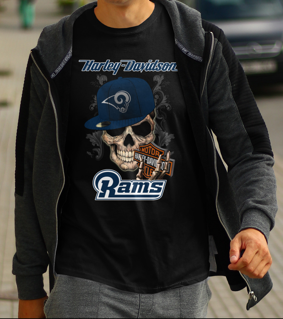 Harley Davidson Rams Skull Los Angeles Football T-Shirt