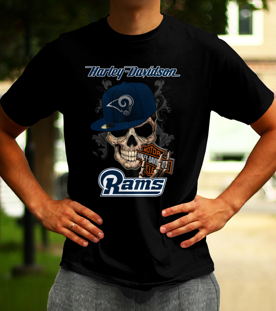 Harley Davidson Rams Skull Los Angeles Football T-Shirt