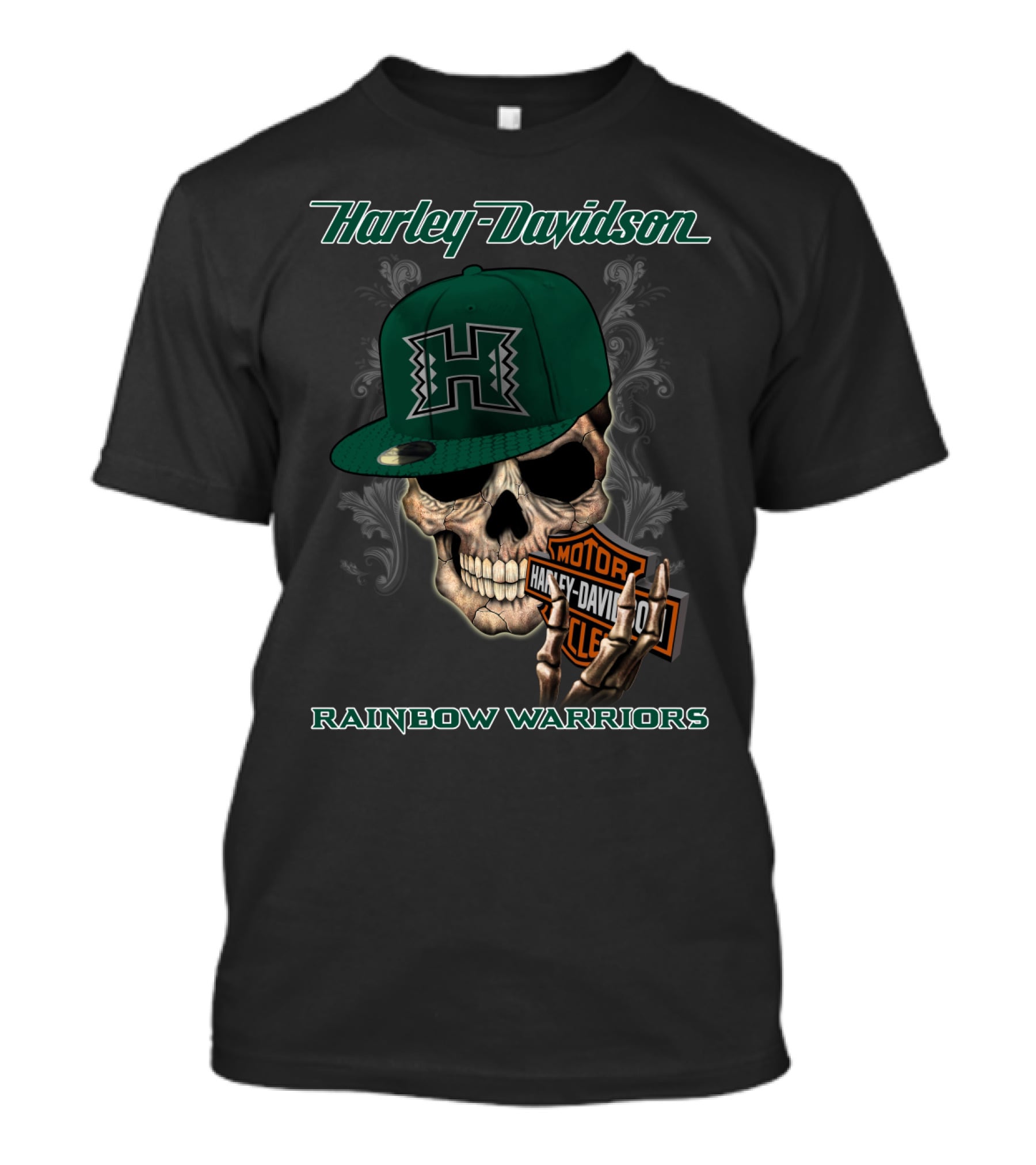 Harley Davidson Skull H Hawaii Rainbow Warriors T-Shirt