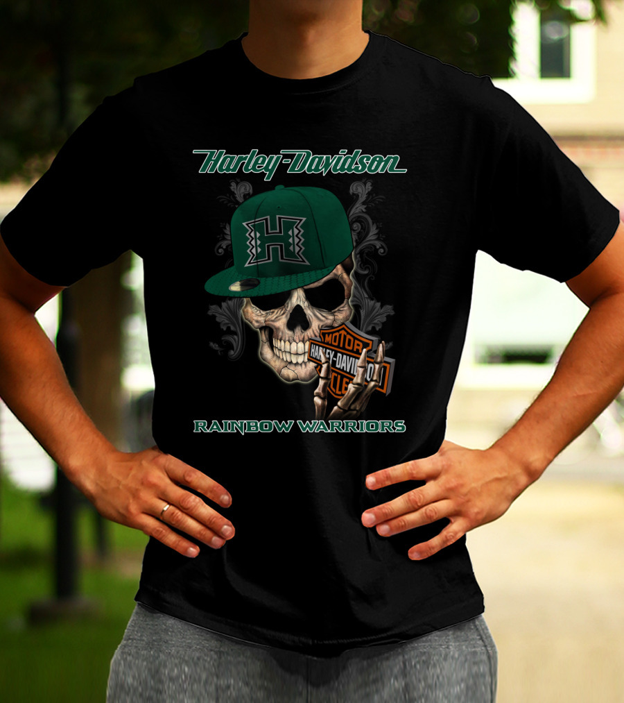 Harley Davidson Skull H Hawaii Rainbow Warriors T-Shirt