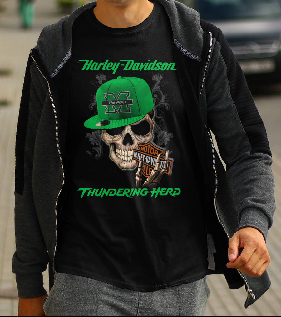 Harley Davidson Skull Thundering Herd The Herd Marshall M T-Shirt
