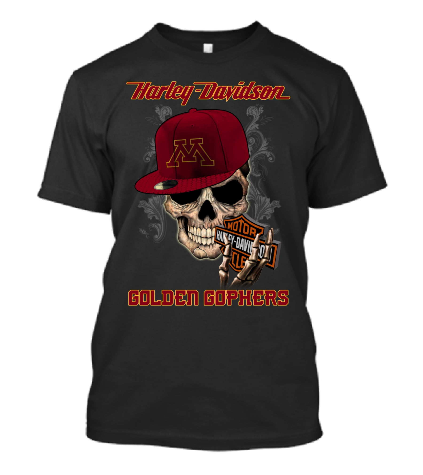 Harley Davidson Skull Minnesota Golden Gophers Motorcycles T-Shirt