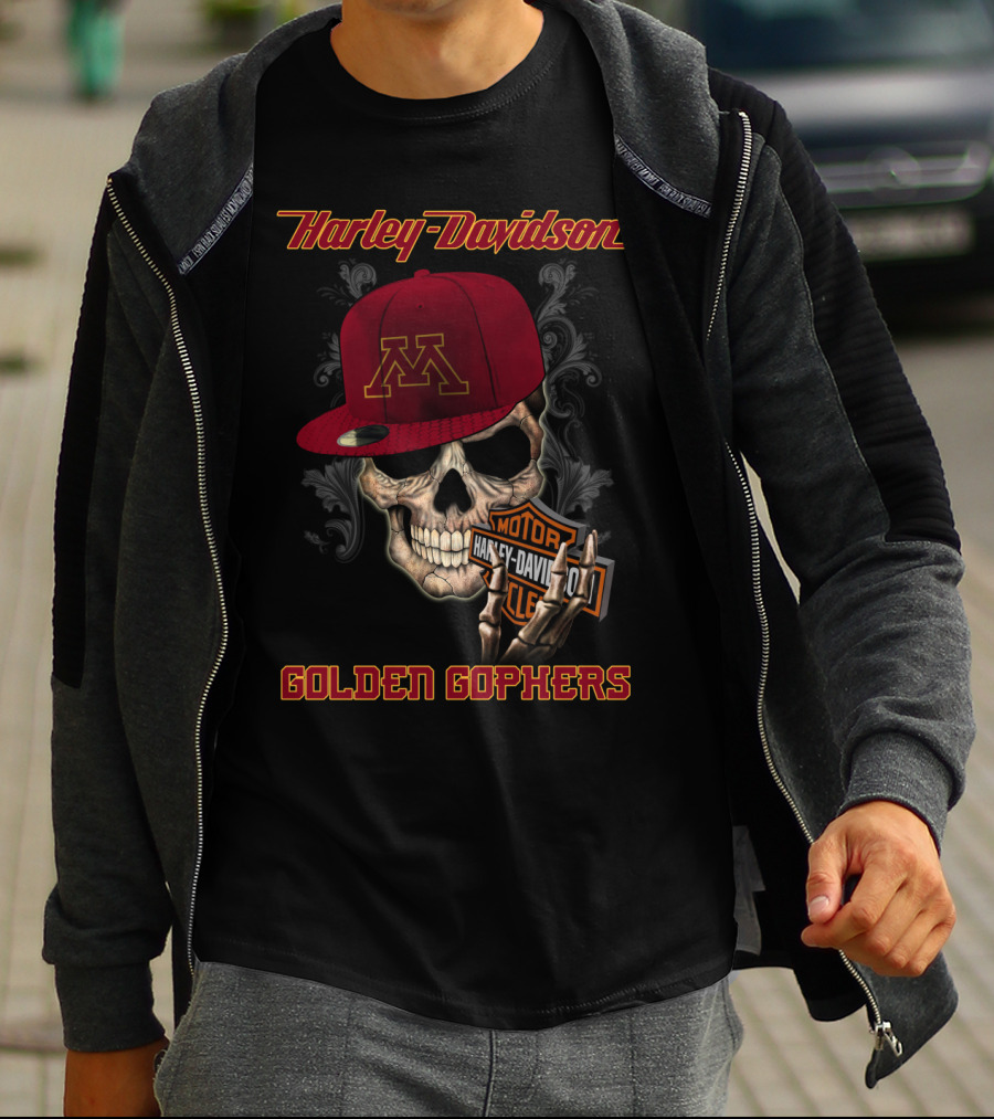 Harley Davidson Skull Minnesota Golden Gophers Motorcycles T-Shirt