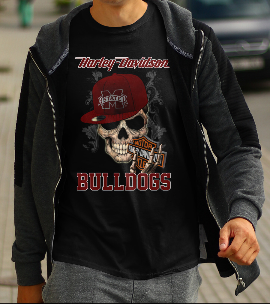Harley Davidson Mississippi State Bulldogs Skull T-Shirt