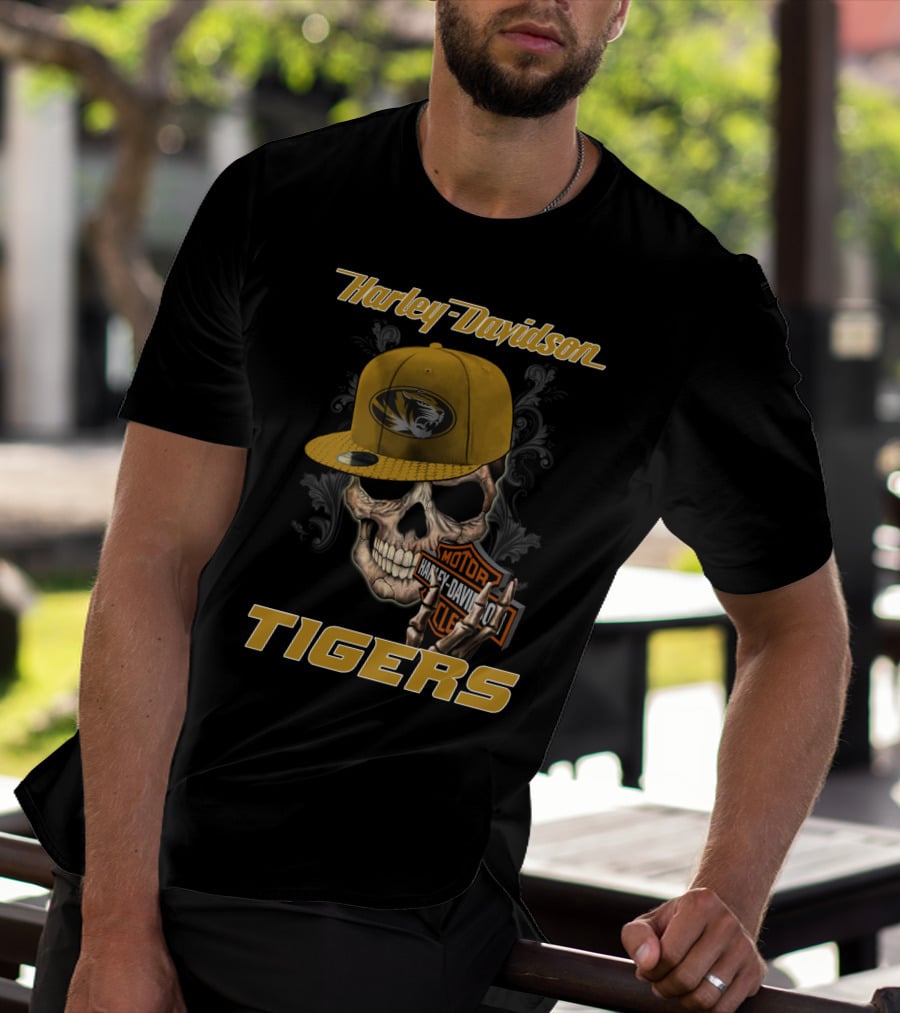 Harley Davidson Missouri Tigers Skull Hat T-Shirt
