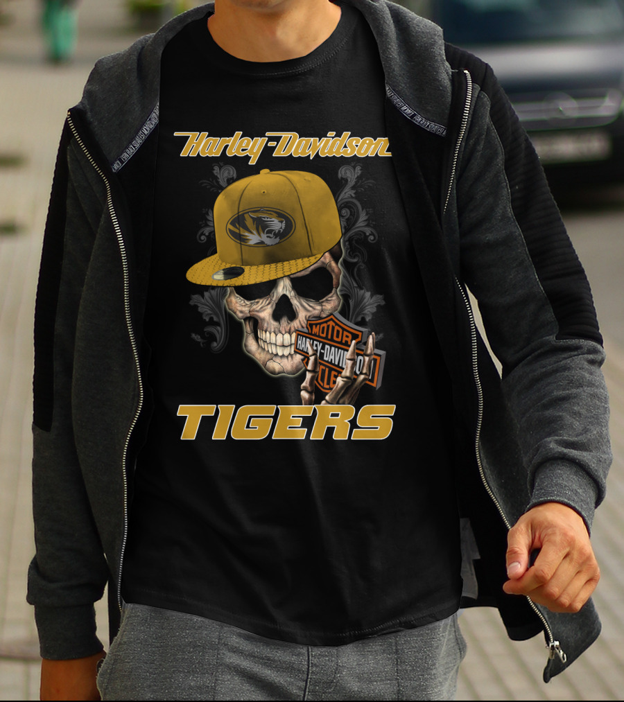 Harley Davidson Missouri Tigers Skull Hat T-Shirt