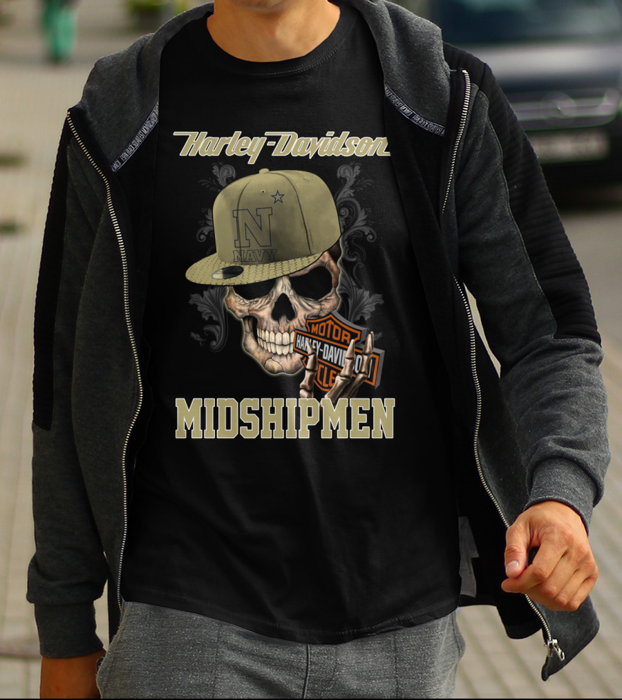 Harley Davidson Navy Midshipmen Skull Hat Motor Cle T-Shirt