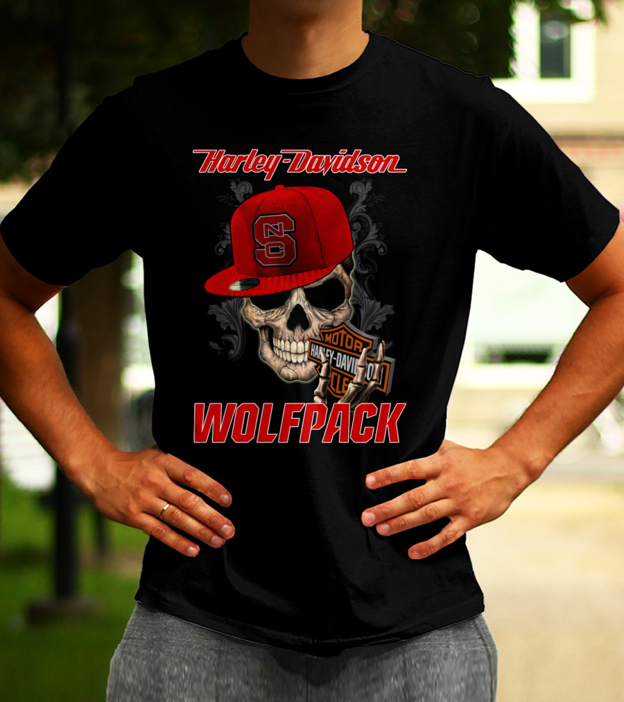 Harley Davidson Skull Nc State Wolfpack Hat T-Shirt