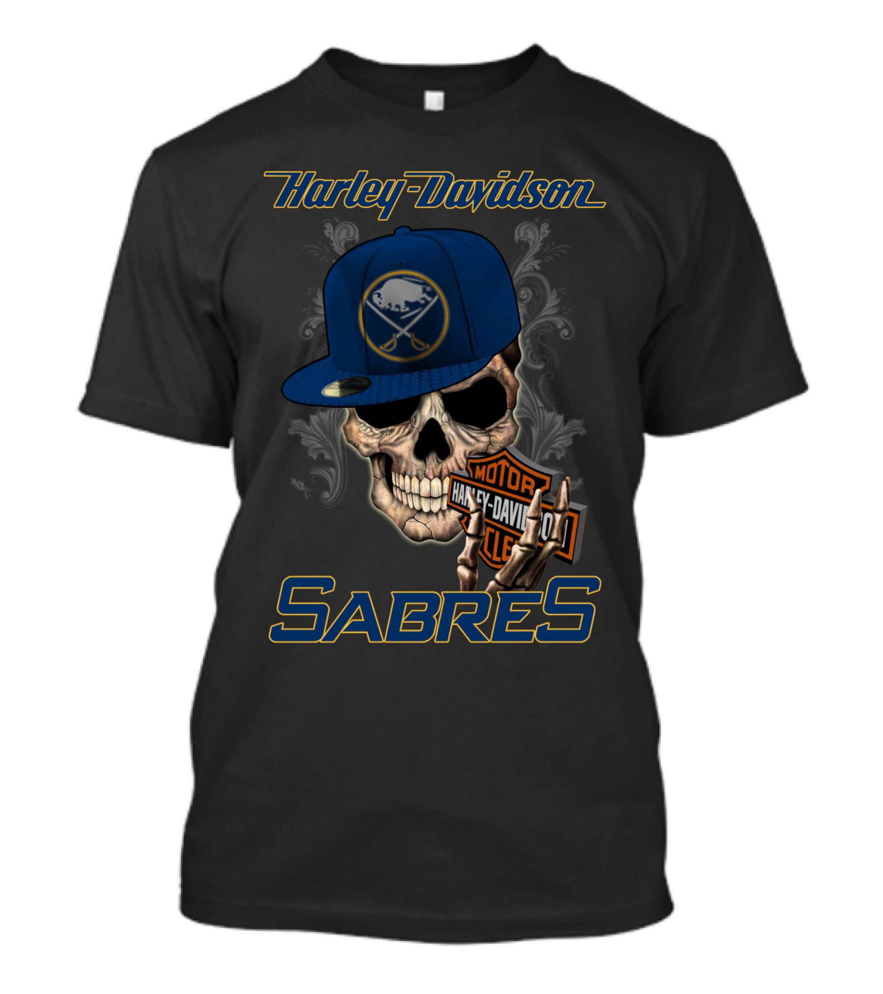 Harley Davidson Buffalo Sabres Skull Hl Nhl1 T-Shirt