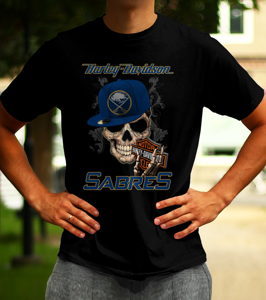 Harley Davidson Buffalo Sabres Skull Hl Nhl1 T-Shirt
