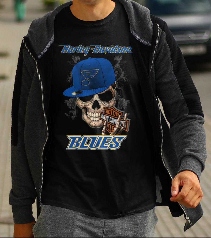 Harley Davidson St Louis Blues Skull Hat Nhl T-Shirt