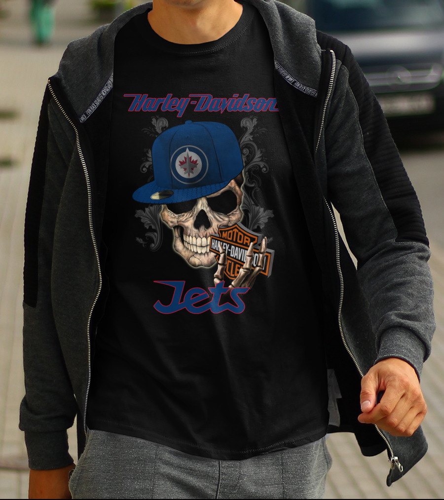 Harley Davidson Skull Winnipeg Jets Nhl Hat T-Shirt
