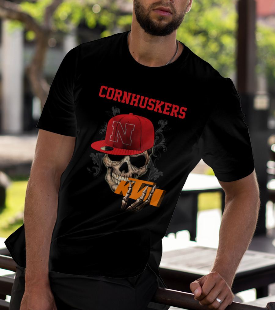 Ktm Nebraska Cornhuskers Skull With Red N Cap T-Shirt