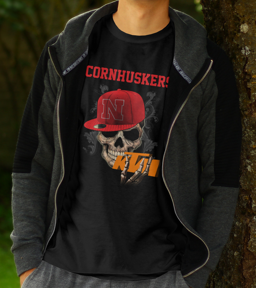 Ktm Nebraska Cornhuskers Skull With Red N Cap T-Shirt