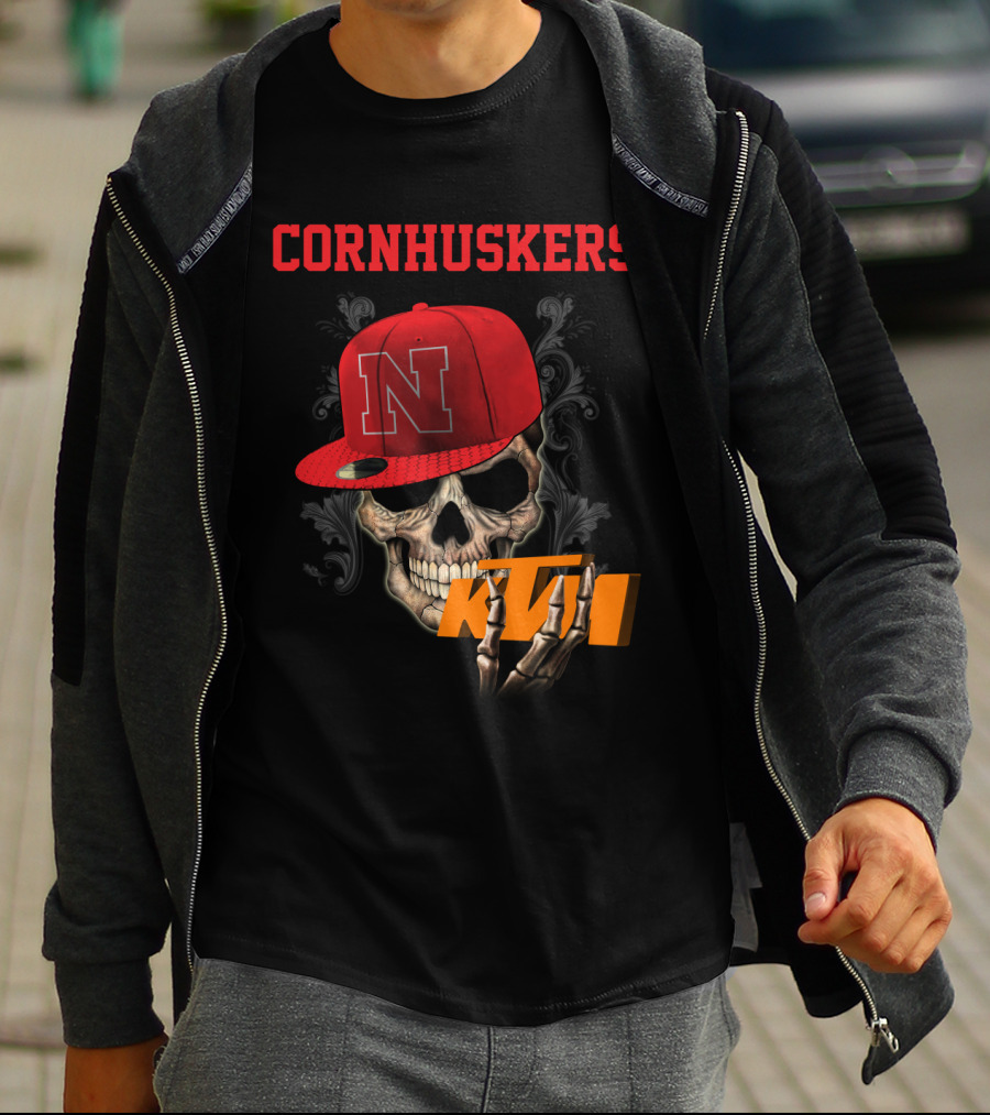 Ktm Nebraska Cornhuskers Skull With Red N Cap T-Shirt