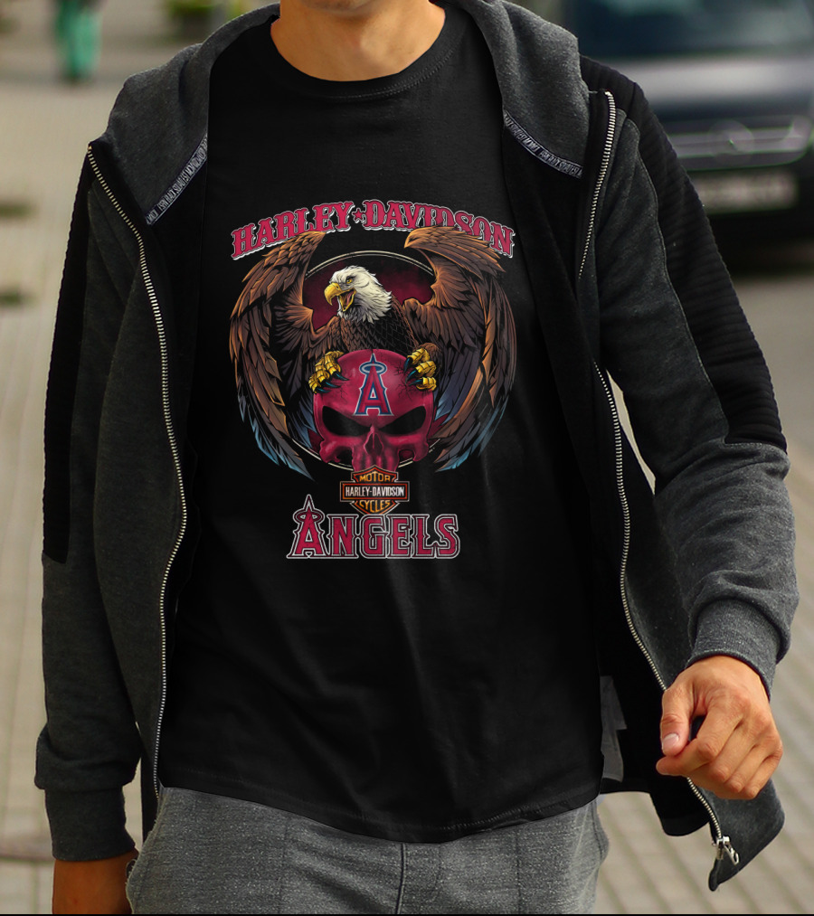 Harley Davidson Los Angeles Angels Eagle Skull T-Shirt