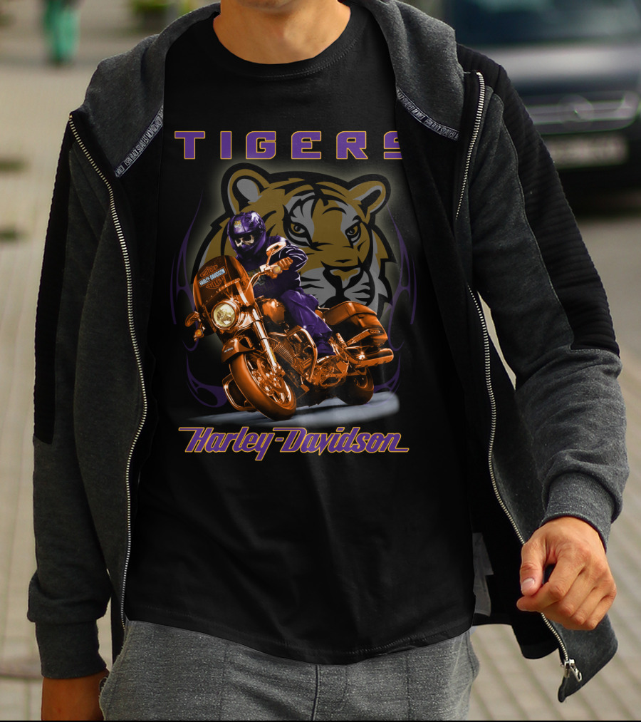 Tigers Harley Davidson Lsu Tigers Motorcycle Rider T-Shirt