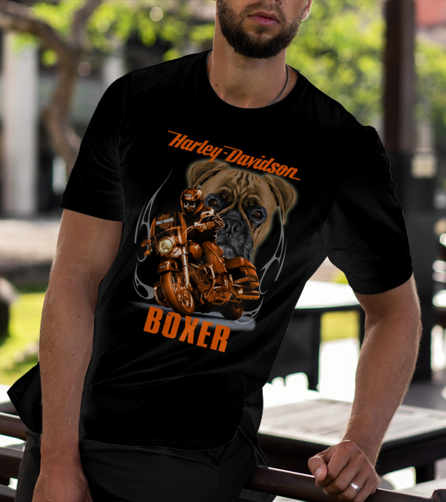 Harley Davidson Boxer Motorcycle Dog Rider T-Shirt