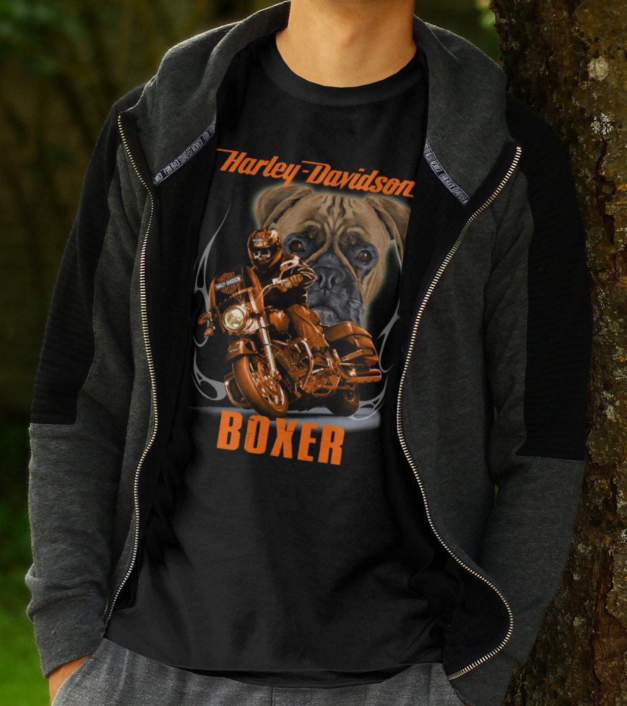 Harley Davidson Boxer Motorcycle Dog Rider T-Shirt