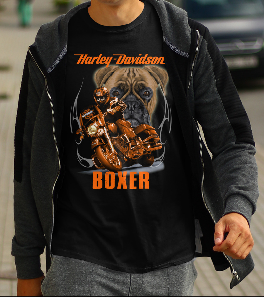 Harley Davidson Boxer Motorcycle Dog Rider T-Shirt