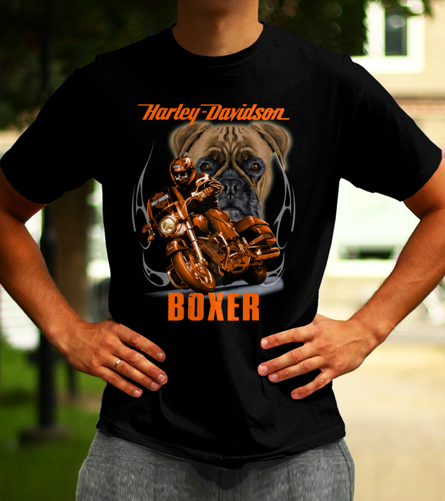 Harley Davidson Boxer Motorcycle Dog Rider T-Shirt