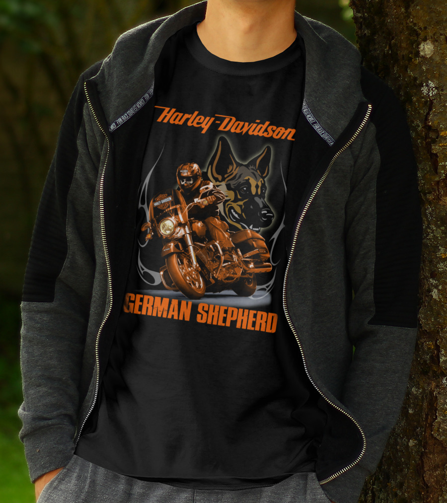 Harley Davidson German Shepherd Motorcycle Rider T-Shirt